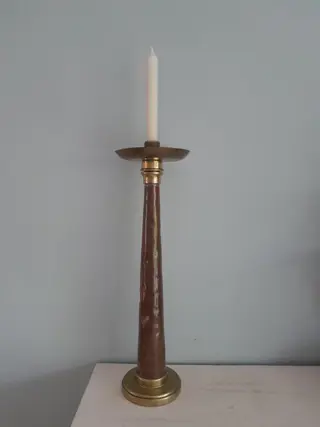 Vintage kandelaar gemaakt van antieke brandweerspuit brandweerslang mondstuk - koper - messing
