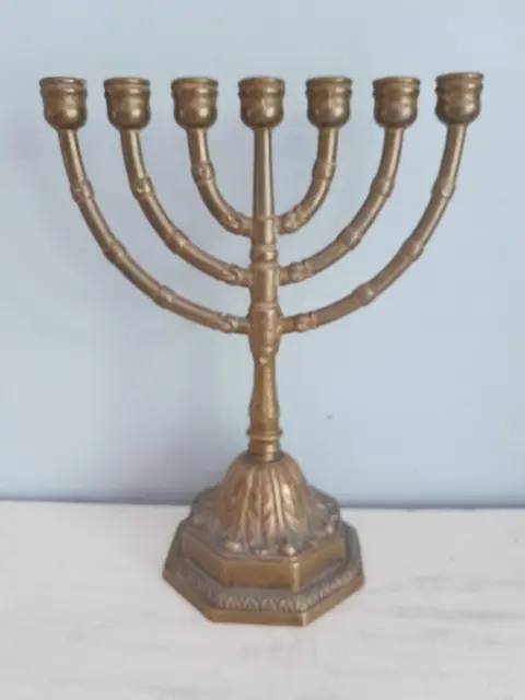 Vintage messing menora kandelaar 7 armen - Joodse kandelaar - geschenk Heilige Land, Chanoeka