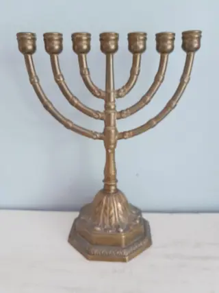 Vintage messing menora kandelaar 7 armen - Joodse kandelaar - geschenk Heilige Land, Chanoeka