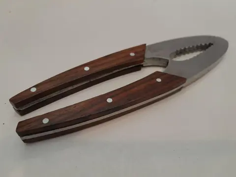 Vintage Mid-Century Stainless Steel & Wood Nutcracker