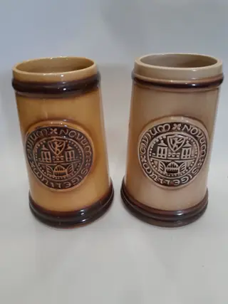 Bierpul DDR Civium Novum Sigellum Leipzig Wappen Keramik - set van 2