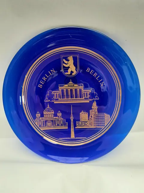 Vintage Blue Glass Berlin Germany Souvenir Plate