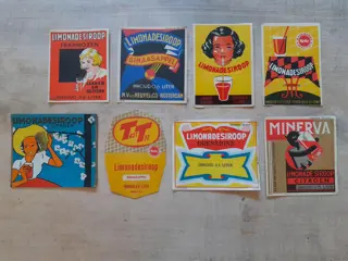 vintage limonadesiroop labels - Nederlands - set van 8 - limonade etiketten