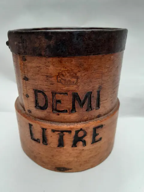 Antieke Franse houten graantrommelmaat demi liter - Mauler