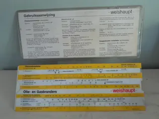 Vintage Weishaupt rekenliniaal oliebranders en gasbranders