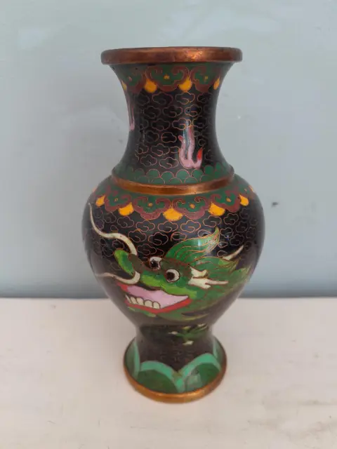 Vintage cloisonne enamel Chinese dragon vase