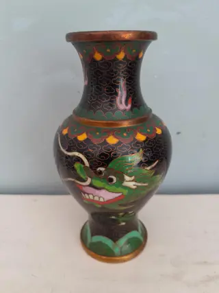 Vintage cloisonne enamel Chinese dragon vase