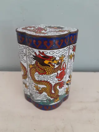 Vintage cloisonne enamel Chinese dragon canister
