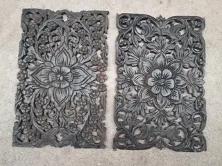 houtsnijwerk paneel - bloemen - set van 2