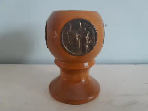 Vintage Judaica Olijfhouten bakje - Jeruzalem Medaillons