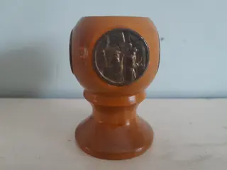 Vintage Judaica Olijfhouten bakje - Jeruzalem Medaillons