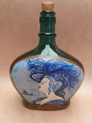 Old handpainted wine bottle - vintage bottle