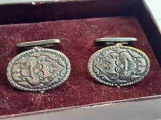 vintage cufflinks demon queen Rangda Dragon Cuff links Foo Dog Vintage Mythical Creature - silver plated