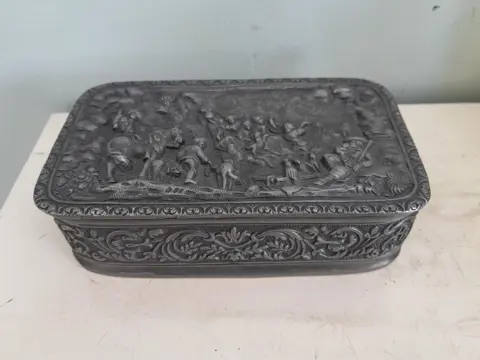 Antique pewter trinket box - jewellery box