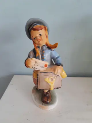 Vintage mail girl - Friedel Figurine - Handpainted from Germany.