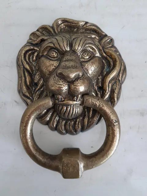Oude zware leeuwenkop messing deurklopper - leeuw - Frankrijk