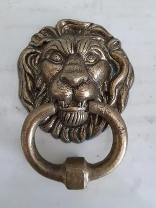 Oude zware leeuwenkop messing deurklopper - leeuw - Frankrijk