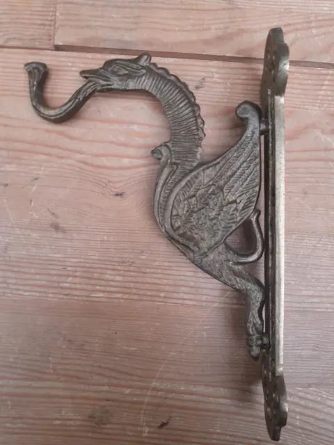 Vintage grote messing drakenhaak - Kapstokhaak van messing in Aziatische stijl - plantenhaak