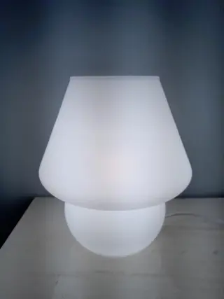 vintage mushroom tafellamp - wit glas - melkglas