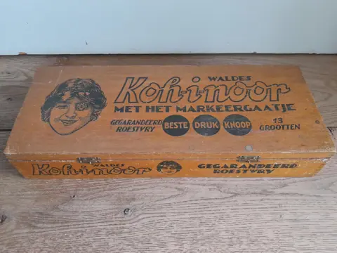 Antiek Koh-i-noor houten kistje - Nederlands - Waldes - drukknopen - fournituren
