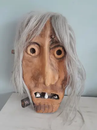 Vintage Tschäggättä masker - Zwitserland Lötschental - houtsnijwerk - jaren 70