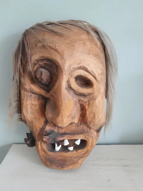 Vintage Tschäggättä masker - Zwitserland Lötschental-houtsnijwerk - jaren 70
