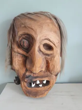 Vintage Tschäggättä masker - Zwitserland Lötschental-houtsnijwerk - jaren 70