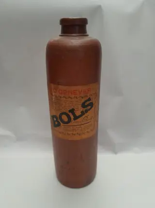 Antieke Erven Lucas Bols't Lootsje Amsterdam Likeur Aardewerk Fles Jenever