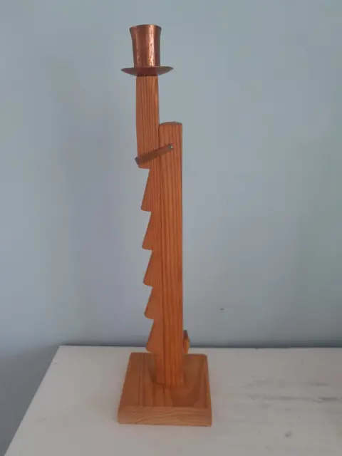 vintage pine candle holder - adjustable wood candle stand - Denmark
