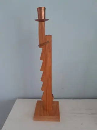 vintage pine candle holder - adjustable wood candle stand - Denmark