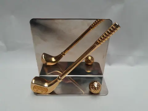 Vintage brass golf memo holder