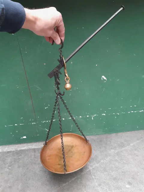 Vintage French Balance Scale Brass Iron Hanging Antique