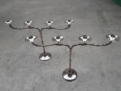 Chrome Four-Arm Metal Candelabra Centerpiece - Japandi - set of 2