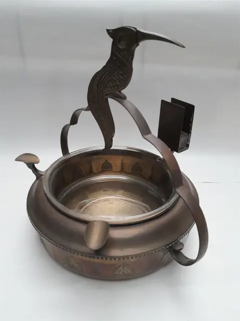 Art Deco Ashtray with Unique Bird Cigar Cutter - Brass & Glass Insert - Antique 20s 30s