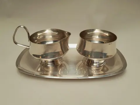 Vintage verzilverd roomstel Van Nelle - melk en suiker - 90