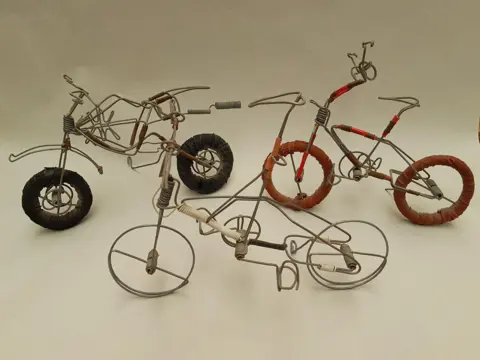 Wire bicycles and moped - Vintage African Toy - set of 3