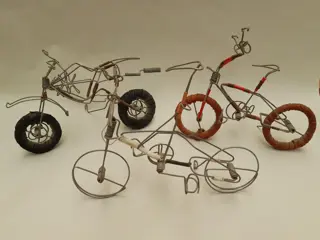 Wire bicycles and moped - Vintage African Toy - set of 3