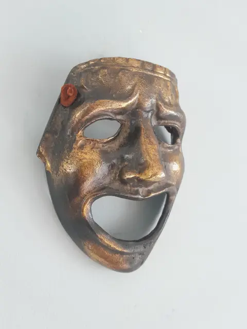 vintage bronzen masker Grieks theater - 12cm - wand decoratie