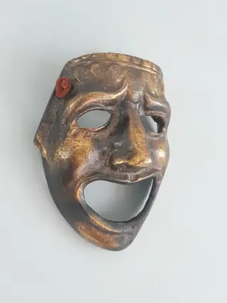 vintage bronzen masker Grieks theater - 12cm - wand decoratie