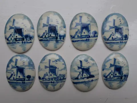 8 x ovaal mini tegeltje Delfts Blauw aardewerk - handbeschilderd