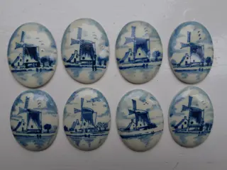 8 x ovaal mini tegeltje Delfts Blauw aardewerk - handbeschilderd
