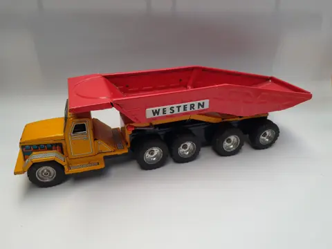 Vintage 1960's Japanese Tin Friction Western Dump Truck, made by Alps