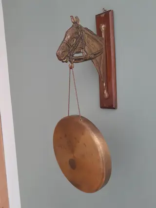 Antique wall mounted brass horse dinner gong