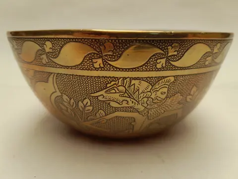 Antique Indonesian brass bowl - Wayang