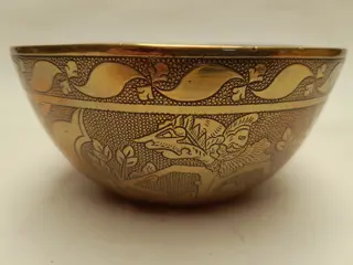 Antique Indonesian brass bowl - Wayang