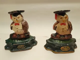 vintage gietijzeren uil deurstopper - handgeschilderd - set van 2