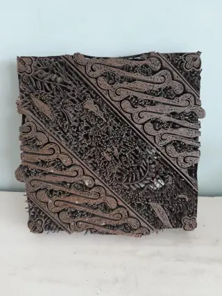 antieke textielstempel batikstempel Indonesische koperen tjap drukblok botanische flora ontwerp stoffenstempel vintage