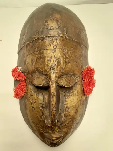 Handgesneden Afrikaans Bambara masker - Mali - messing en hout