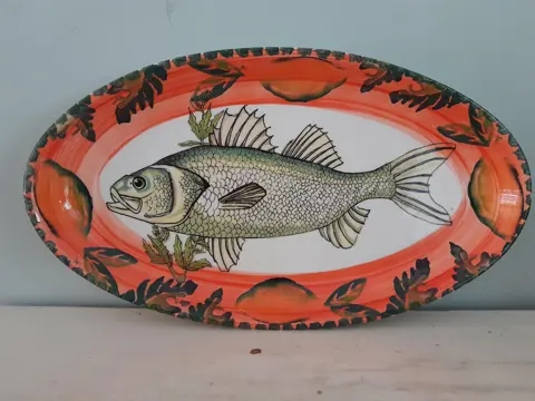 Vintage fish decor oval shaped porcelain dish - Arm Ceramica Italy