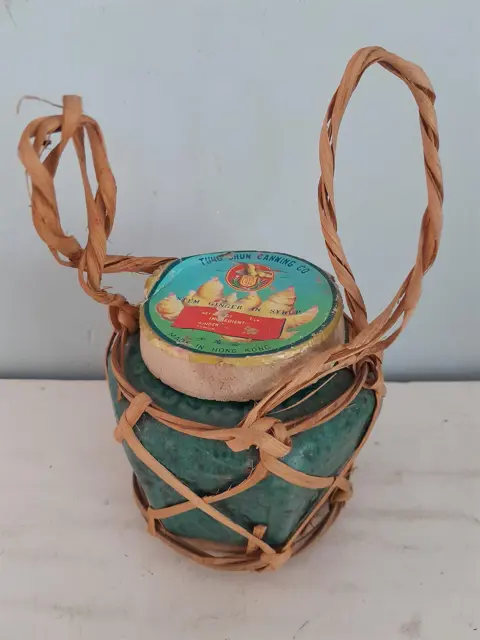 antieke groene gemberpot met deksel - Tung Chun Canning Co - Hong Kong